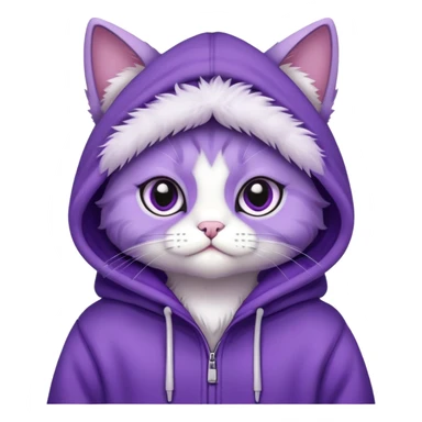 Cute purple cat wearing hoodie sticker