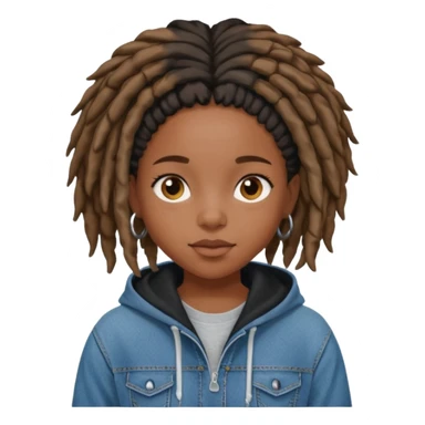 make a black girl with short locs wearing a denim hoodie with black sleeves sticker