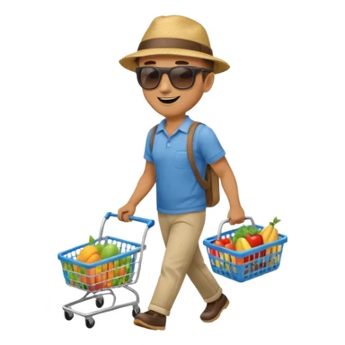 A happy man single walking with an empty supermarket basket sticker