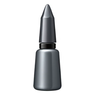Dark grey metallic   nail polish bottle with a tall pointy cap sticker