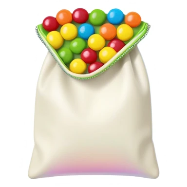 Flat design minimalist Skittles pouch with simple rainbow gradient and a small handful of green candies arranged in a neat pattern. sticker
