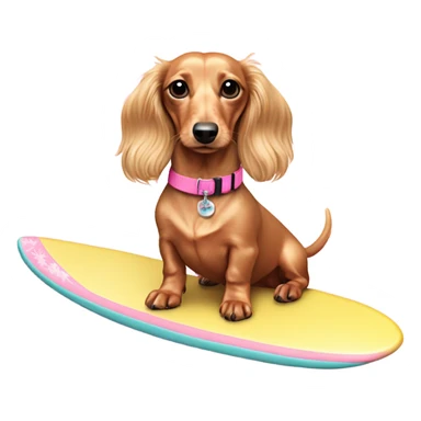 Long haired miniature dachshund cream colour with pink collar  on surfboard sticker