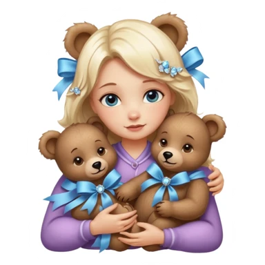 woman hugging baby bears with ribbons and crystals sticker