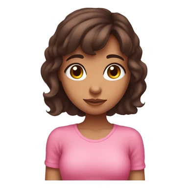 short-medium brunette girl making hearts with her hand and pink hearts around her and has heart eyes pink  sticker