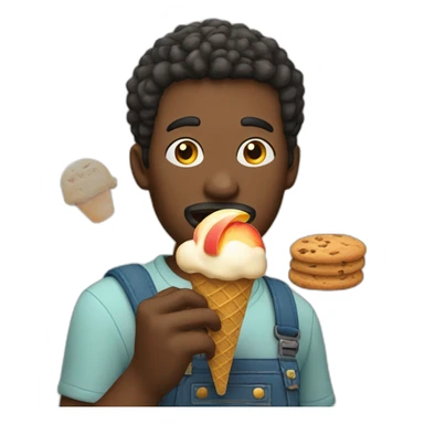 man eat a peach with ice cream and cookies sticker