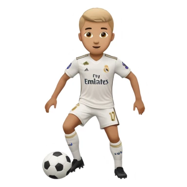 Jude Bellingham, English footballer, dribbling a soccer ball, in Real Madrid kit, emoji style sticker