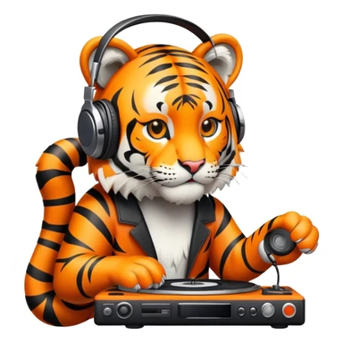 Tiger DJ with headphones and turntable sticker