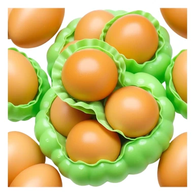 3D rendered Hong Kong egg puffs (港式鸡蛋仔) with pandan flavor, light green color, authentic egg-shaped bubble pattern, hyper-realistic texture, glossy finish, detailed bubbles sticker