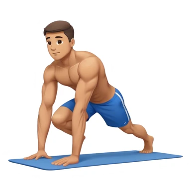 buff man blue shorts doing plank exercise on yoga mat sticker