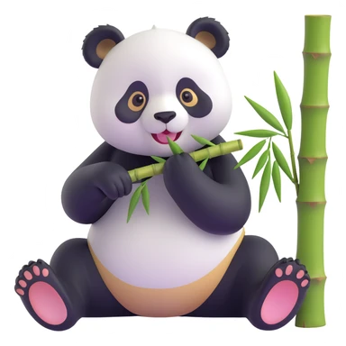 panda eating bamboo in forrest background, close up pose sticker