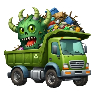 A garbage monster with a car and truck and tractor and garbage and junk inside sticker