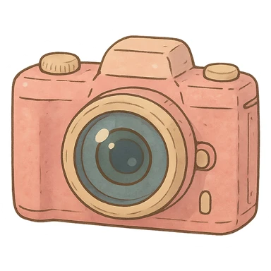 ghibli style icon of a pink camera, soft colors, whimsical sticker