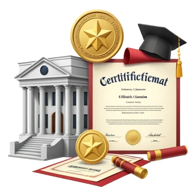 Government building with an official certificate or diploma document next to it sticker