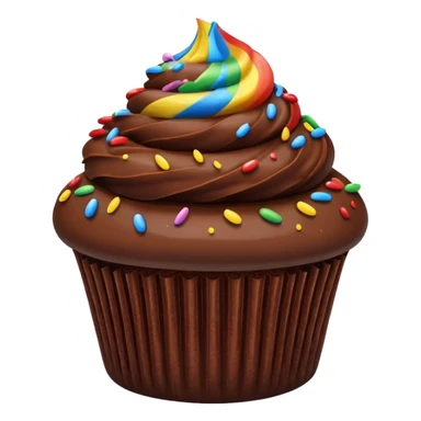 chocolate cupcake with chocolate frosting only, rainbow sprinkles sticker