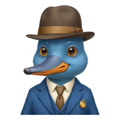 cute blue platypus with a detective hat and monocle on his eye, no  hands, looks like a platypus but blue, the hat and suit are anything but blue sticker
