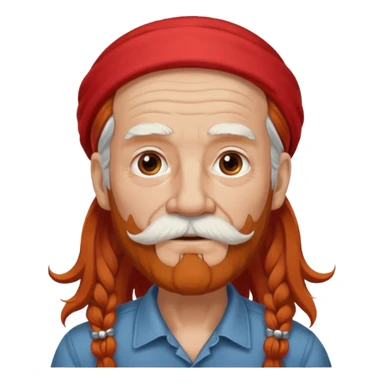 very old, white bearded and white mustached, red long haired, wearing ear accessories sticker