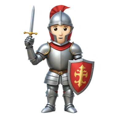 A cartoon knight in full armor with a closed helmet, blowing a kiss. The knight's head is tilted slightly to the side, one arm raised to the lips, and legs slightly apart. sticker