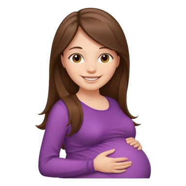 A pregnant woman with long straight brown hair and fair skin  smiling sticker