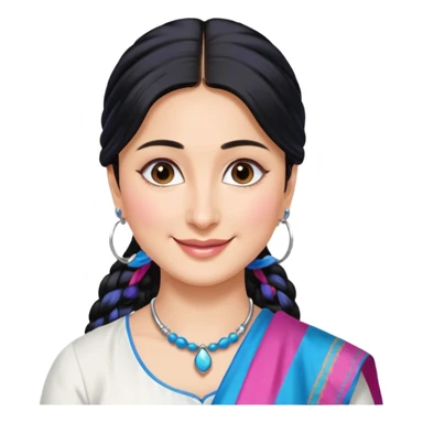 generate a pretty bratz emoji that looks like Kareena Kapoor's Geet character. 
Make her wear a white shirt with a colorful blue-pink dupatta wrapped around her neck. smiling big. Black hair tied into a side part ponytail, silver hoops and no necklace

She should look exactly  like Kareena Kapoor sticker