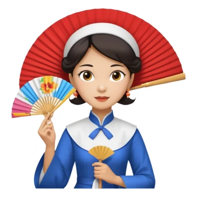 a vietnamese woman wearing a white ao dai holding a folding fan elegantly, wearing a nón lá sticker