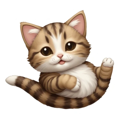 dark brown tabby and white kitten in funny positions stretched our upside down with eyes closed sticker