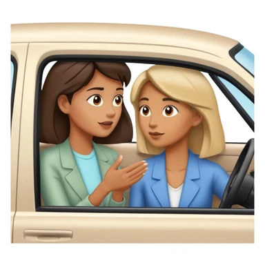 woman leaning talking to person in parked car with window down sticker