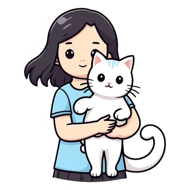 a small girl with a white cat sticker