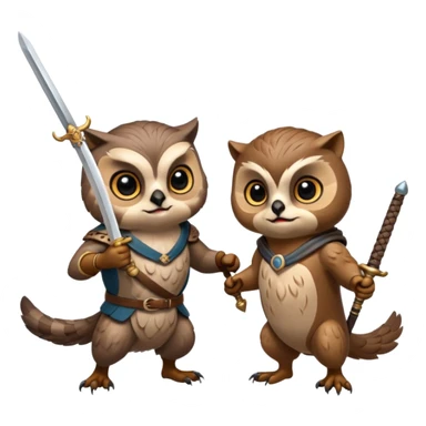 An owl and  an otter fighting with a sword sticker