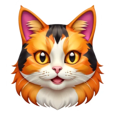Cinematic Comical Calico Cat Portrait Emoji, Head tilted dramatically with an exaggeratedly surprised expression, showcasing a vibrant patchwork fur of orange, black, and white with wide, comically expressive eyes, simplified yet hilariously detailed, glowing with a sassy, golden radiance, high shine, exuding playful mischief and cheeky feline attitude, styled with a soft glowing outline, capturing the essence of a calico cat that looks ready to leap off the screen with mischievous flair! sticker