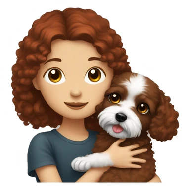 Dark-red-haired girl hugs  her Maltipoo-Black-dog sticker