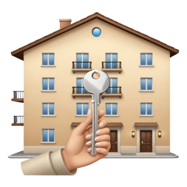 emoji de mano de mujer sujetando unas llaves con el fondo de un departamento sticker