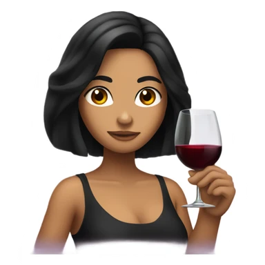 Tanned woman with long black hair drinking wine  sticker