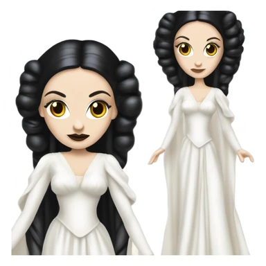 Tall realistic face Morticia Addams as Princess Leia in ruffled white-pearl ballet ball gown  sticker