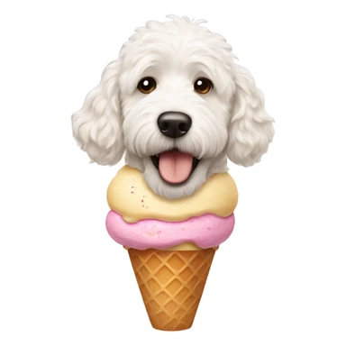 White dog golden doodle mustache in ice cream cone sticker
