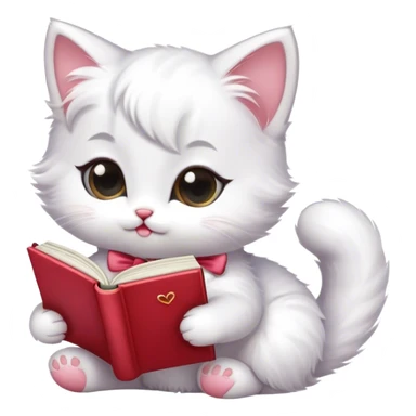 a cute kitten with a bow reading a romance book sticker