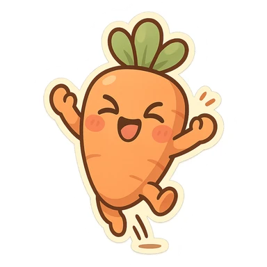 chibi sticker-style carrot, cute and exaggerated, jumping with excitement sticker