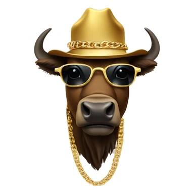 Bison wearing cowboy hat, gold sunglasses, and a gold chain sticker