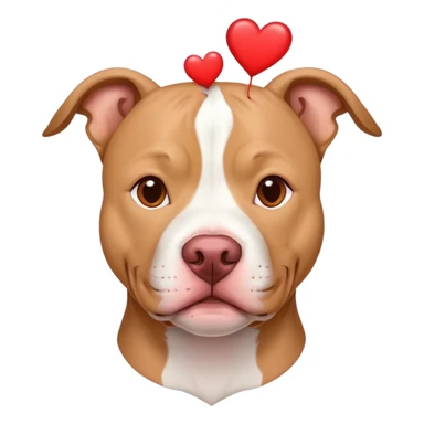 White and red pitbull sweet looking dog with hearts on his head sticker