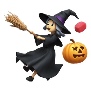 Flying witch on broom throwing candy sticker