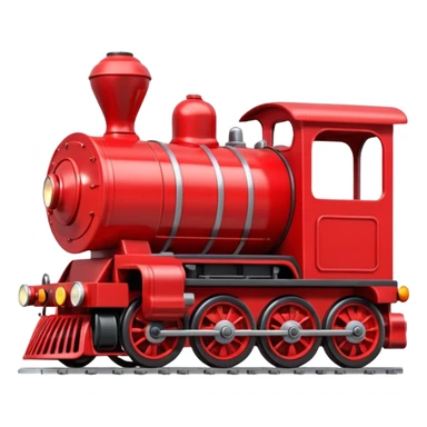 A 3D cartoon red train engine with headlights and wheels visible, realistic reflections, Memoji-style. sticker