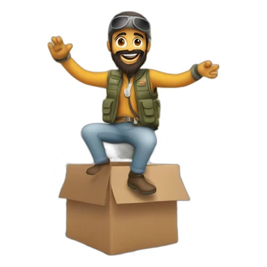 arab with a beard in a squared cardboard vest dancing on top of a plane sticker