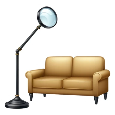 magnifying glass hovering over a couch and floor lamp, detective investigation sticker