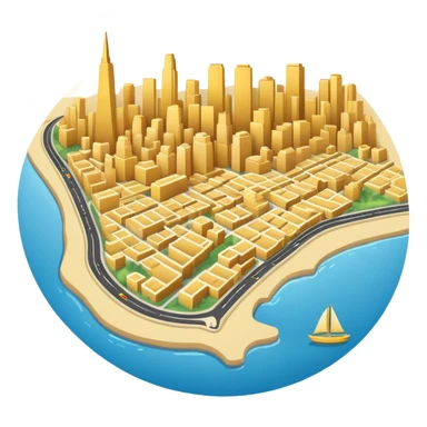 Make an outline of the city of san fransico on a map . I need this to be yellow/gold colour and I need it to be 2D sticker