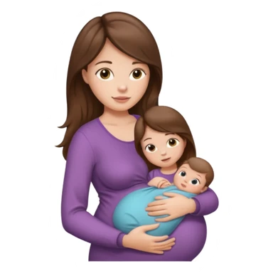 "Pregnant woman sitting with long brown hair and fair skin, holding a baby with short brown hair and fair skin." sticker