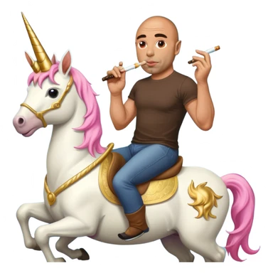 Joe Rogan riding a unicorn while smoking weed. sticker
