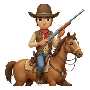 A cowboy that is holding a gun and and having a horse inside sticker