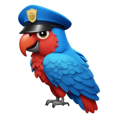 blue and red parrot with police hat sticker