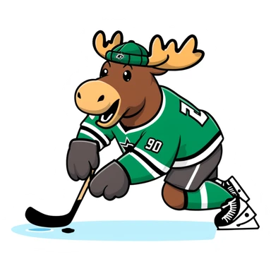 Dallas Stars Moose playing hockey with hats on the ice sticker