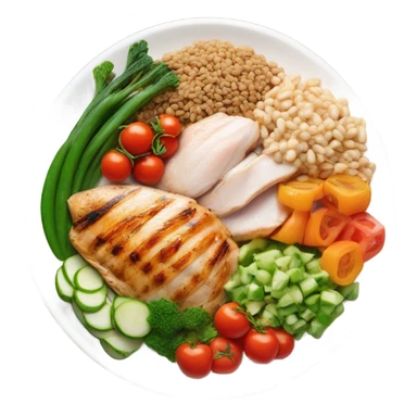 a large white round plate of healthy food sticker