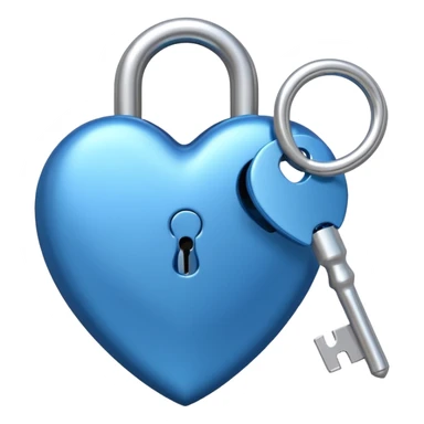 A blue heart-shaped lock with a silver key sticker